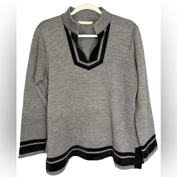 Soft Surroundings Tunic Top Women’s PM Gray Runway Wool Blend Knit Velvet Trim - Picture 2 of 10